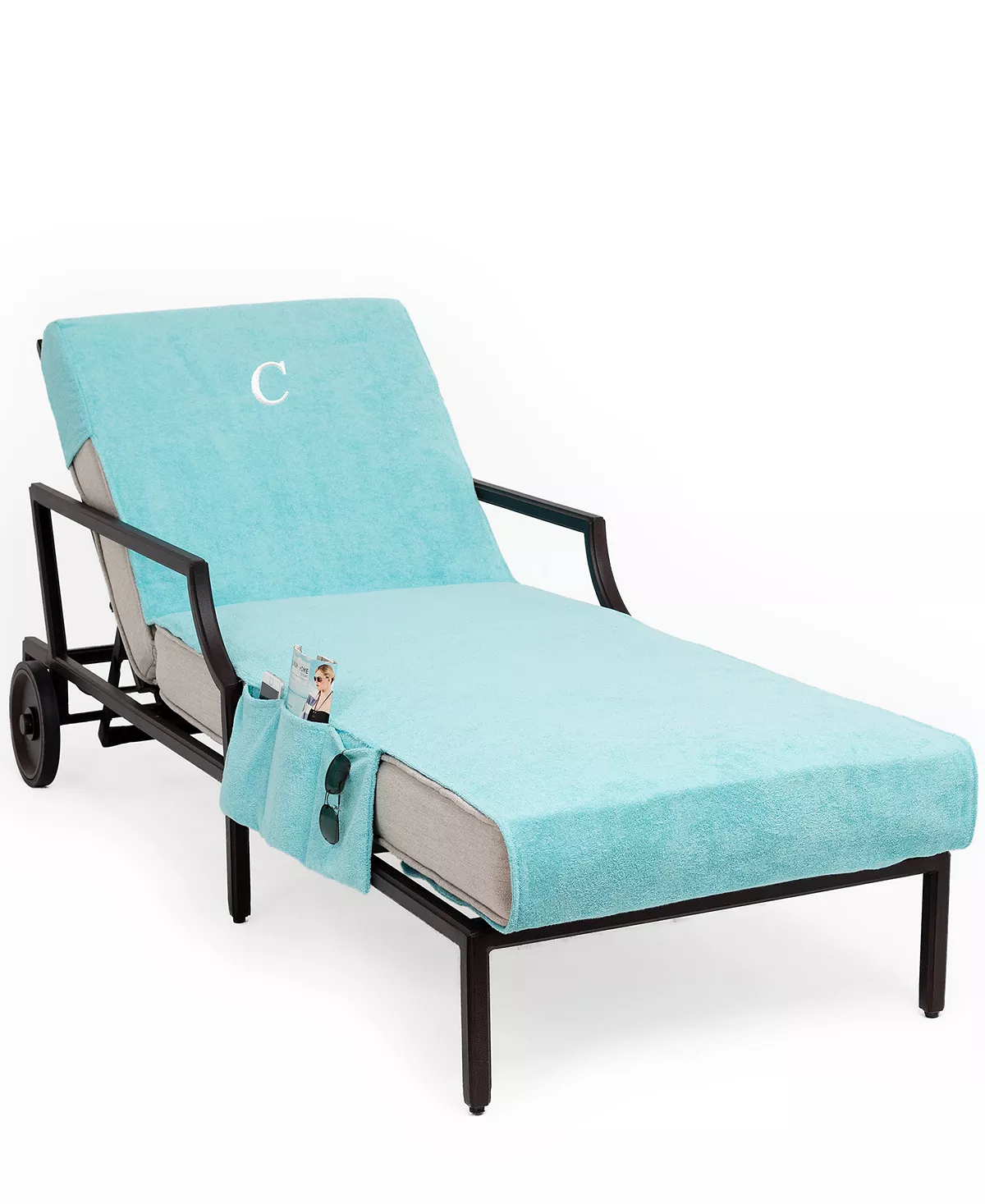 Linum Home Personalized Standard Size 100% Turkish Cotton Chaise Lounge Cover With Side Pockets 7 Linum Home Personalized Standard Size 100% Turkish Cotton Chaise Lounge Cover With Side Pockets - Image 5