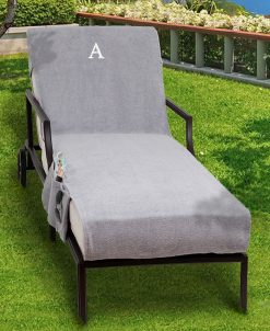 Linum Home Personalized Standard Size 100% Turkish Cotton Chaise Lounge Cover With Side Pockets