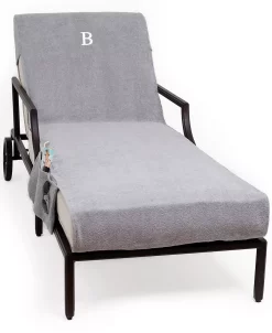 Linum Home Personalized Standard Size 100% Turkish Cotton Chaise Lounge Cover With Side Pockets -Costway Shop 11304352 fpx