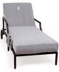 Linum Home Personalized Standard Size 100% Turkish Cotton Chaise Lounge Cover With Side Pockets -Costway Shop 11304379 fpx