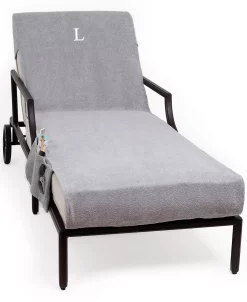 Linum Home Personalized Standard Size 100% Turkish Cotton Chaise Lounge Cover With Side Pockets -Costway Shop 11304382 fpx