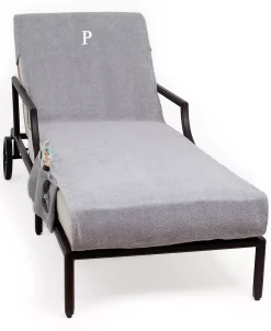 Linum Home Personalized Standard Size 100% Turkish Cotton Chaise Lounge Cover With Side Pockets -Costway Shop 11304394 fpx