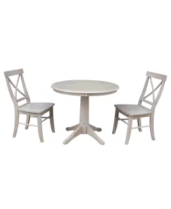 International Concepts 36 Round Top Pedestal Table - With 2 X-Back Chairs