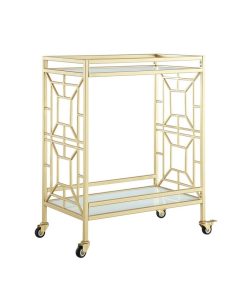 Inspired Home Jared Serving Bar Cart With Glass Shelves And Metal Frame