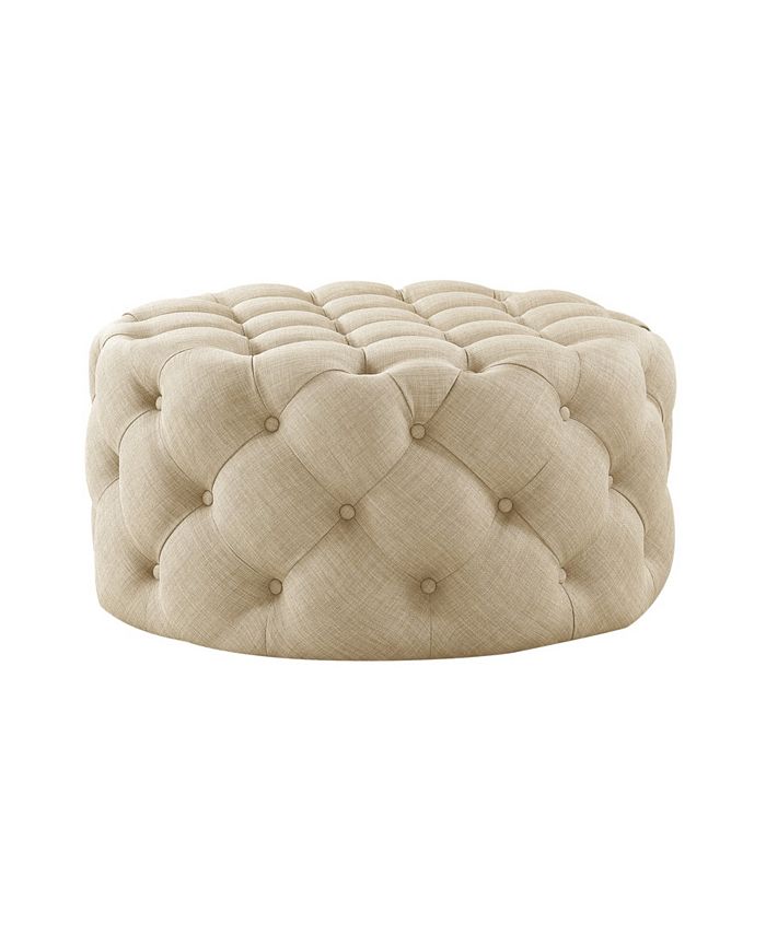 Bella Upholstered Tufted Allover Round Cocktail Ottoman Inspired Home Bella Upholstered Tufted Allover Round Cocktail Ottoman -Costway Shop