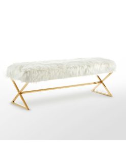 Inspired Home Aurora Faux Fur Bench With Metal X-Leg Frame