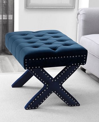 Louis Tufted Nailhead Ottoman With X-Legs Inspired Home Louis Tufted Nailhead Ottoman With X-Legs -Costway Shop