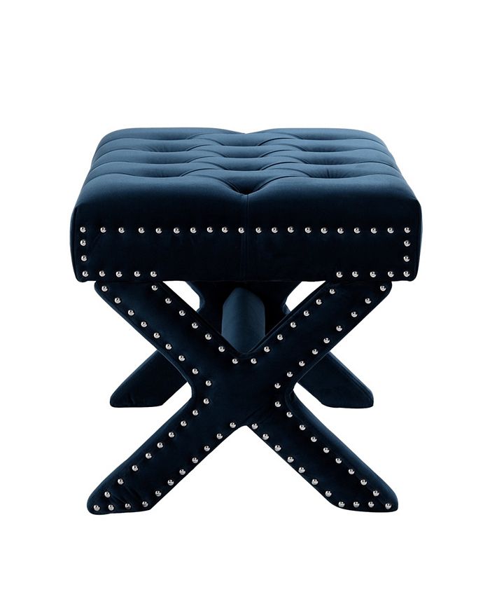 Louis Tufted Nailhead Ottoman With X-Legs Inspired Home Louis Tufted Nailhead Ottoman With X-Legs -Costway Shop