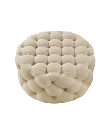 Bella Upholstered Tufted Allover Round Cocktail Ottoman Inspired Home Bella Upholstered Tufted Allover Round Cocktail Ottoman -Costway Shop