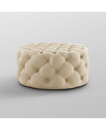Bella Upholstered Tufted Allover Round Cocktail Ottoman Inspired Home Bella Upholstered Tufted Allover Round Cocktail Ottoman -Costway Shop