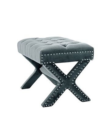 Louis Tufted Nailhead Ottoman With X-Legs Inspired Home Louis Tufted Nailhead Ottoman With X-Legs -Costway Shop
