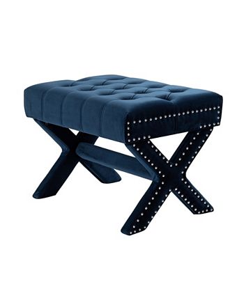 Louis Tufted Nailhead Ottoman With X-Legs Inspired Home Louis Tufted Nailhead Ottoman With X-Legs -Costway Shop