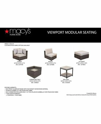 Furniture Viewport Outdoor 5-Pc. Modern Modular Seating Set (4 Armless Units And 1 Corner Unit) With Sunbrella® Cushions, Created For Macy's 9 Furniture Viewport Outdoor 5-Pc. Modern Modular Seating Set (4 Armless Units And 1 Corner Unit) With Sunbrella® Cushions, Created For Macy's - Image 7