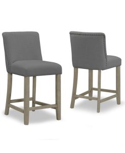 Glamour Home Set Of 2 Aleco Fabric Counter Stool With Metal Nail Head Accents