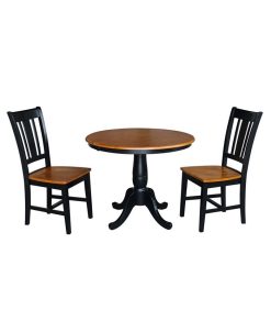 International Concepts 36 Round Top Pedestal Ext Table With 12 Leaf And 2 San Remo Chairs