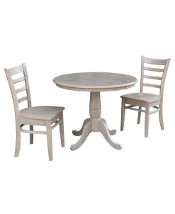 International Concepts 36 Round Extension Dining Table With 2 Emily Chairs