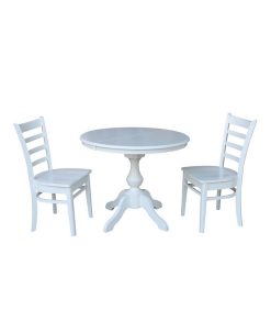 International Concepts 36 Round Extension Dining Table With 2 Emily Chairs