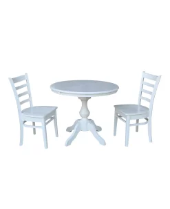 International Concepts 36 Round Extension Dining Table With 2 Emily Chairs