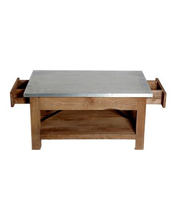 Millwork Wood And Zinc Metal Coffee Table With Shelf Alaterre Furniture Millwork Wood And Zinc Metal Coffee Table With Shelf -Costway Shop