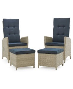 Alaterre Furniture Haven All-Weather Wicker Set Outdoor Recliners With Ottomans And Round Glass Top Accent Table