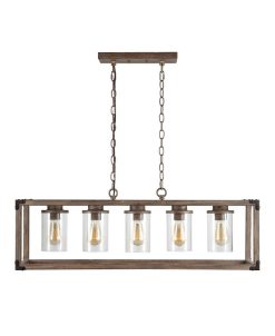 JONATHAN Y Zeniba 5-Light Linear Adjustable Rustic Farmhouse LED Pendant