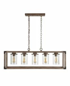 JONATHAN Y Zeniba 5-Light Linear Adjustable Rustic Farmhouse LED Pendant
