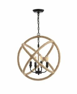 JONATHAN Y Soka 4-Light 20 Adjustable Globe, Rope Led Chandelier