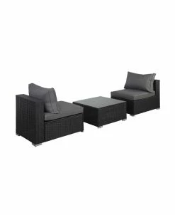 Westin Furniture 3 Piece Outdoor Patio Armless Sofa Conversation Bistro Set With Coffee Table