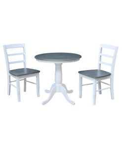 International Concepts 30 Round Pedestal Dining Table With 2 Madrid Ladderback Chairs, 3 Piece Dining Set