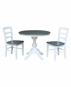 International Concepts 36 Round Extension Dining Table With 2 Madrid Ladderback Chairs, 3 Piece Dining Set