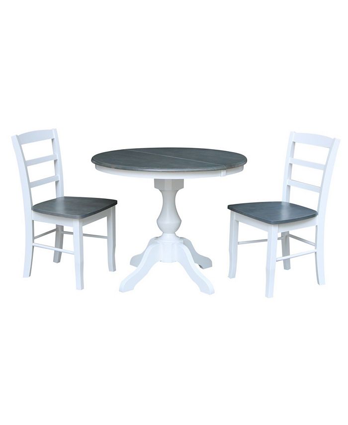 36 Round Extension Dining Table With 2 Madrid Ladderback Chairs, 3 Piece Dining Set International Concepts 36 Round Extension Dining Table With 2 Madrid Ladderback Chairs, 3 Piece Dining Set -Costway Shop