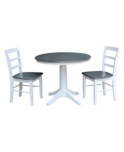 International Concepts 36 Round Extension Dining Table With 2 Madrid Ladderback Chairs, 3 Piece Dining Set