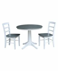 International Concepts 36 Round Extension Dining Table With 2 Madrid Ladderback Chairs, 3 Piece Dining Set