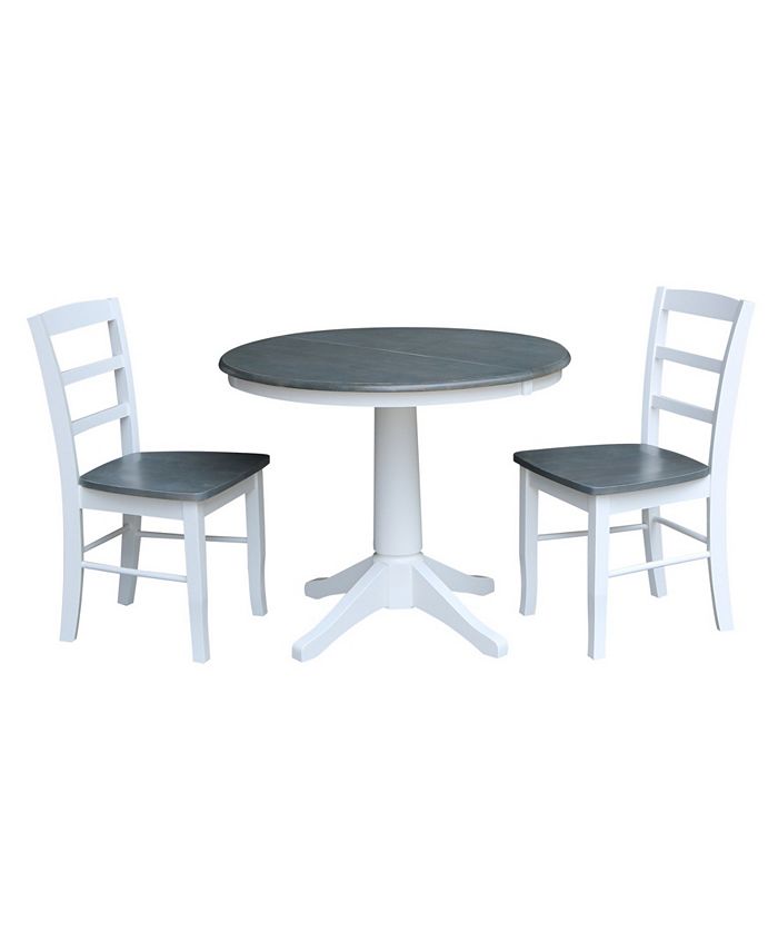 36 Round Extension Dining Table With 2 Madrid Ladderback Chairs, 3 Piece Dining Set International Concepts 36 Round Extension Dining Table With 2 Madrid Ladderback Chairs, 3 Piece Dining Set -Costway Shop