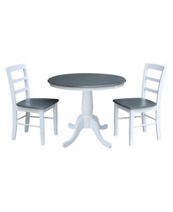International Concepts 36 Round Extension Dining Table With 2 Madrid Ladderback Chairs, 3 Piece Dining Set