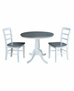 International Concepts 36 Round Extension Dining Table With 2 Madrid Ladderback Chairs, 3 Piece Dining Set