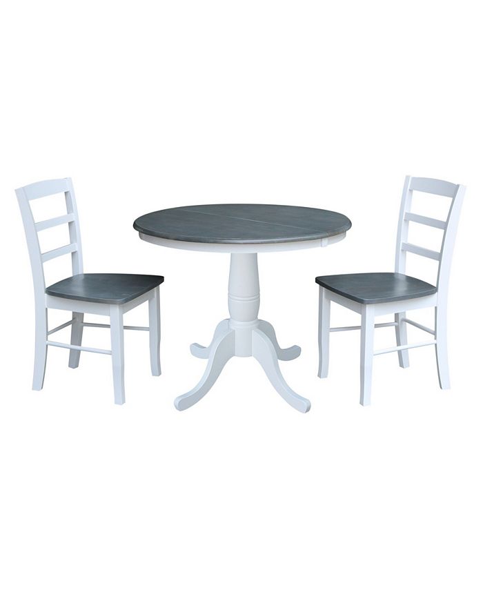 36 Round Extension Dining Table With 2 Madrid Ladderback Chairs, 3 Piece Dining Set International Concepts 36 Round Extension Dining Table With 2 Madrid Ladderback Chairs, 3 Piece Dining Set -Costway Shop
