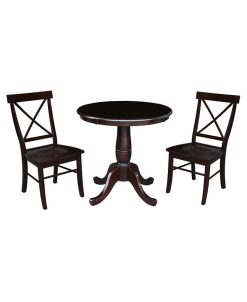 International Concepts 30 Round Top Pedestal Dining Table With 2 X-Back Chairs, 3 Piece Dining Set