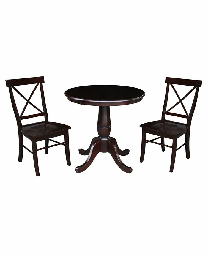 International Concepts 30 Round Top Pedestal Dining Table With 2 X-Back Chairs, 3 Piece Dining Set 3 International Concepts 30 Round Top Pedestal Dining Table With 2 X-Back Chairs, 3 Piece Dining Set