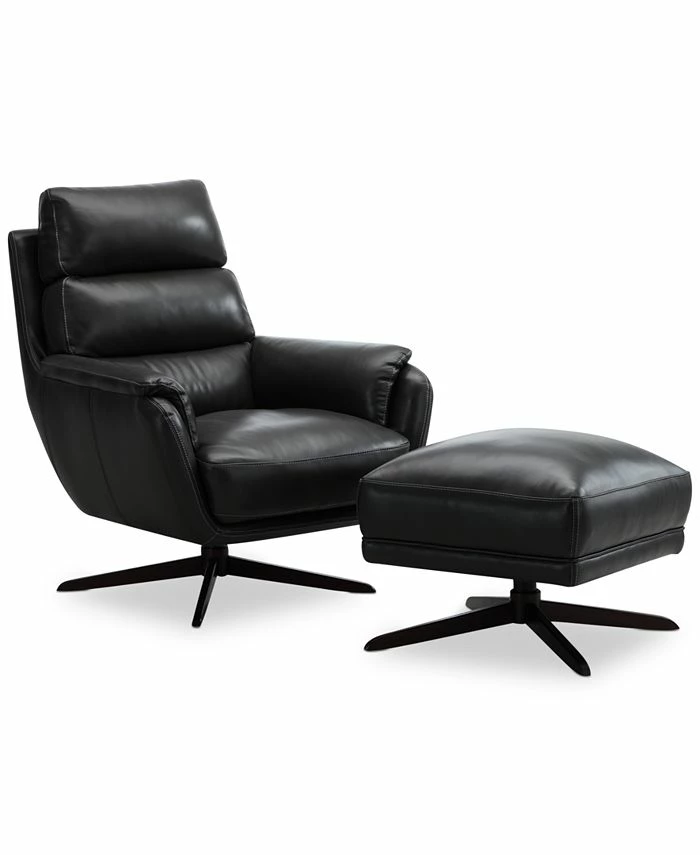 Furniture CLOSEOUT! Jarence 36 Leather Chair & Ottoman, Created For Macy's 3 Furniture CLOSEOUT! Jarence 36 Leather Chair & Ottoman, Created For Macy's