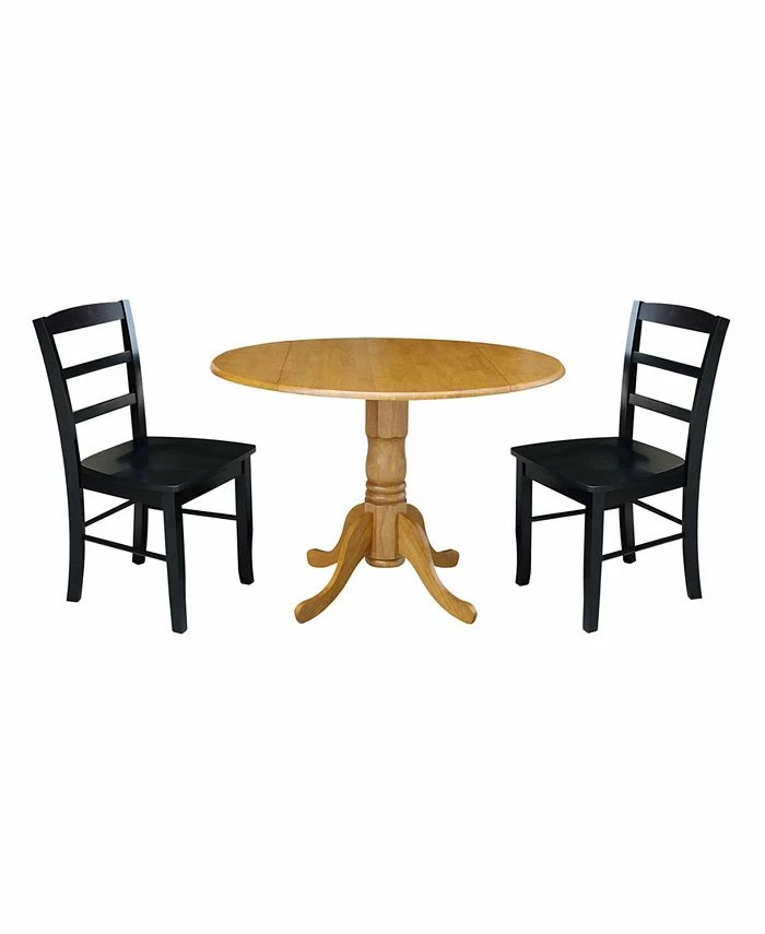 International Concepts 42 Dual Drop Leaf Table With 2 Ladder Back Dining Chairs - 3 Piece Dining Set 3 International Concepts 42 Dual Drop Leaf Table With 2 Ladder Back Dining Chairs - 3 Piece Dining Set