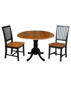 International Concepts 42 Dual Drop Leaf Dining Table With 2 Slat Back Chairs, 3 Piece Dining Set