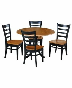International Concepts 42 Dual Drop Leaf Dining Table With 4 Ladderback Chairs, 5 Piece Dining Set