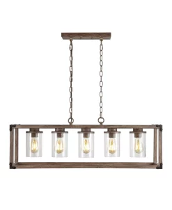 JONATHAN Y Zeniba 5-Light Linear Adjustable Rustic Farmhouse LED Pendant -Costway Shop 20912825 fpx