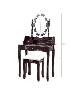 Costway Vanity Dressing Table 10 Dimmable Bulbs Touch Switch Brown -Costway Shop 22802679 fpx