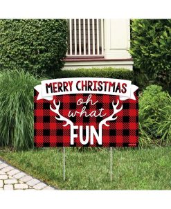Big Dot Of Happiness Prancing Plaid - Holiday Yard Sign Lawn Decor - Merry Christmas Party Yardy Sign