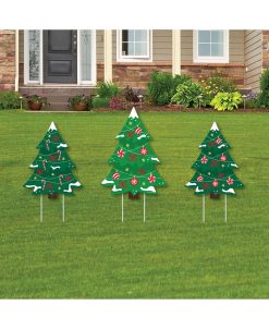 Big Dot Of Happiness Snowy Christmas Trees - Outdoor Lawn Sign Decor Holiday Party Yard Display 3 Pc