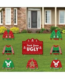 Big Dot Of Happiness Ugly Sweater - Outdoor Lawn Decor - Holiday & Christmas Yard Signs - Set Of 8
