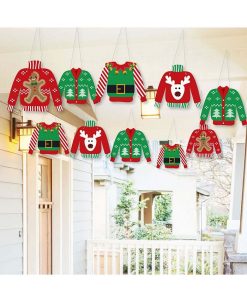Big Dot Of Happiness Ugly Sweater - Outdoor Hanging Holiday And Christmas Party Decor - 10 Pc