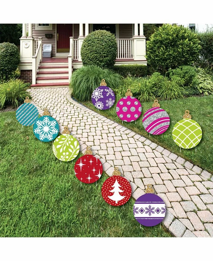 Big Dot Of Happiness Colorful Ornaments Lawn Decor - Outdoor Holiday & Christmas Yard Decor - 10 Pc 3 Big Dot Of Happiness Colorful Ornaments Lawn Decor - Outdoor Holiday & Christmas Yard Decor - 10 Pc